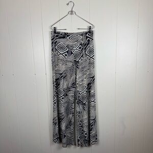 Clara Sun Woo Navy White Taupe Print Palazzo Pants Stretch Pull-On M